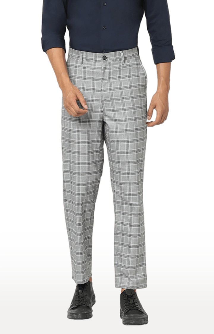 Men's Grey Cotton Geometrical Trousers