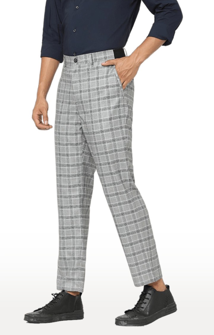 celio | Men's Grey Cotton Geometrical Trousers 1