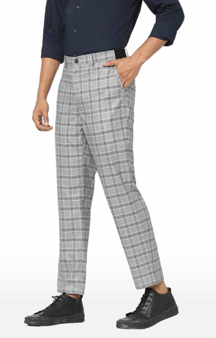 Men's Grey Cotton Geometrical Trousers