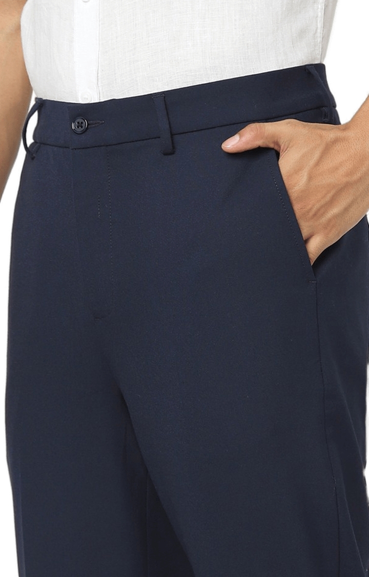 celio | Men's Blue Cotton Solid Trousers 3