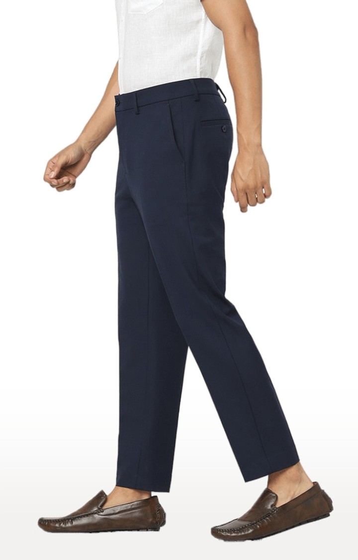 Men's Blue Cotton Solid Trousers