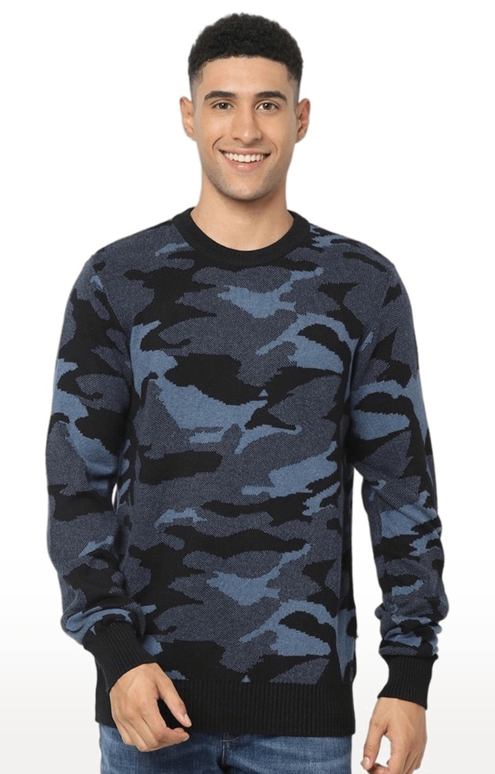celio | Men's Blue Camouflage Sweaters