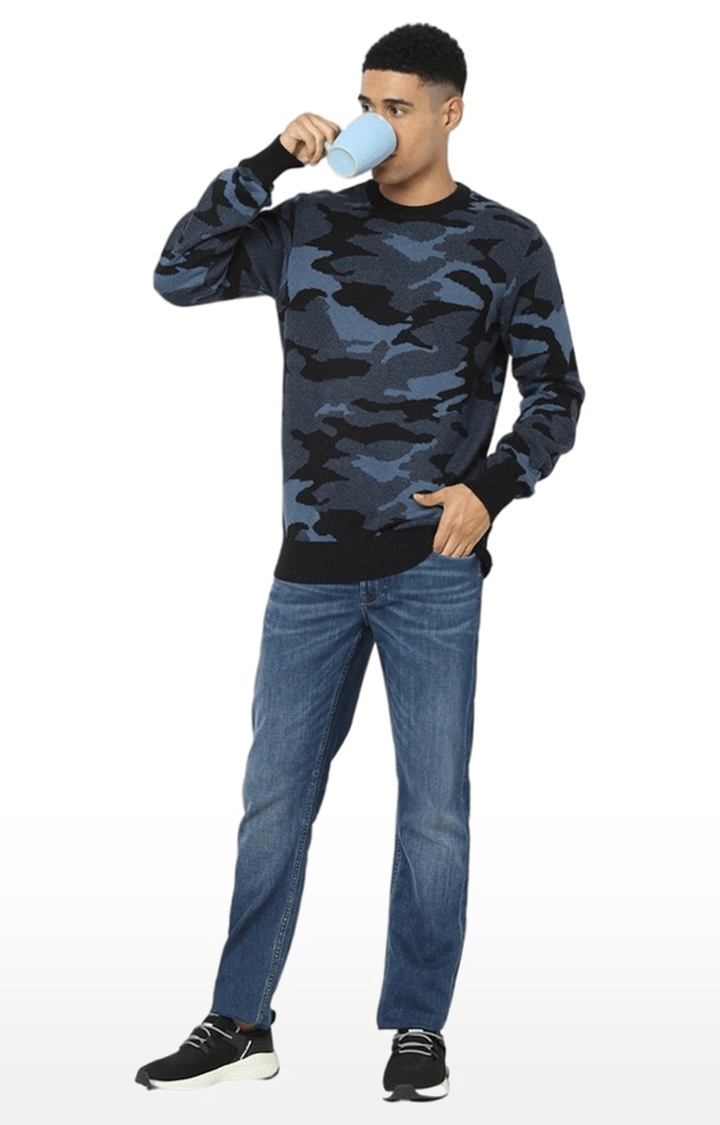 celio | Men's Blue Camouflage Sweaters 2