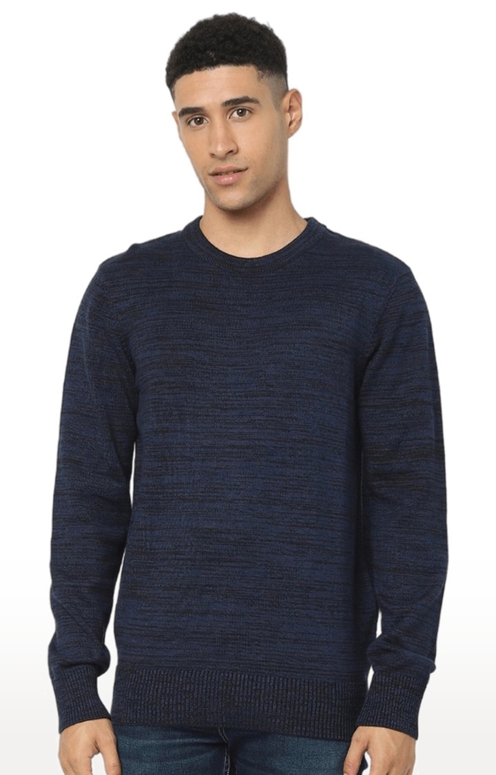celio | Men's Blue Textured Sweaters