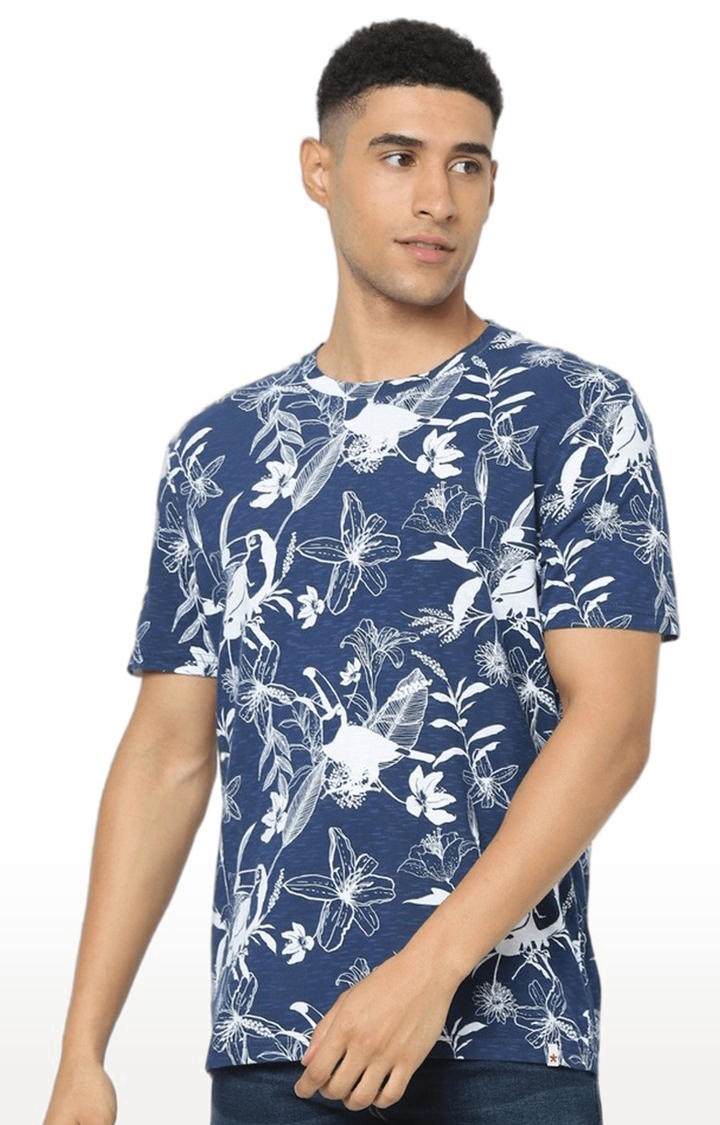 Men's Blue Printed Regular T-Shirts