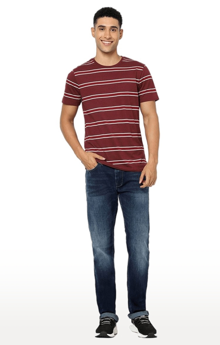 Men's Red Striped Regular T-Shirts