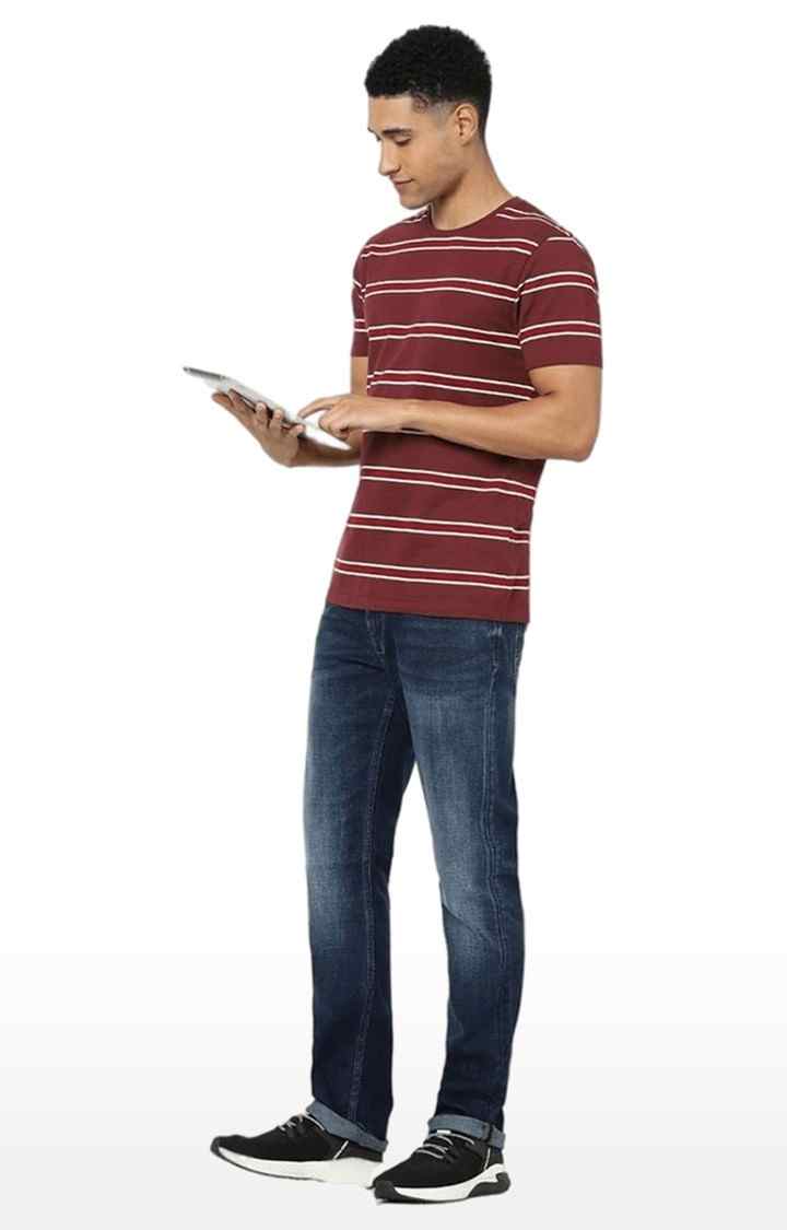 Men's Red Striped Regular T-Shirts