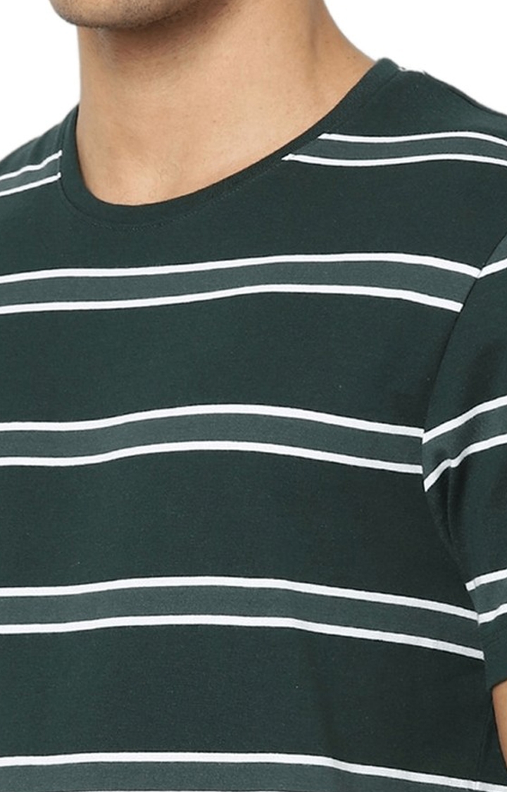 Men's Green Striped Regular T-Shirts