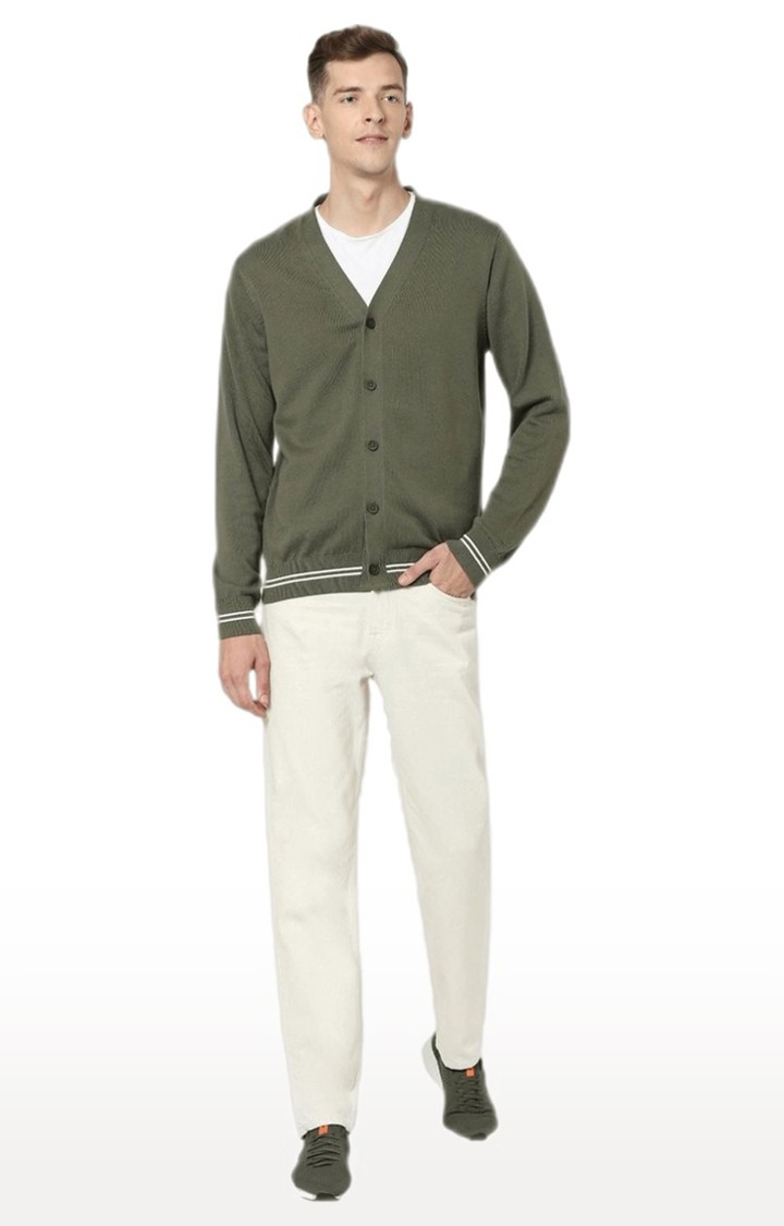 Men's Green Solid Sweaters