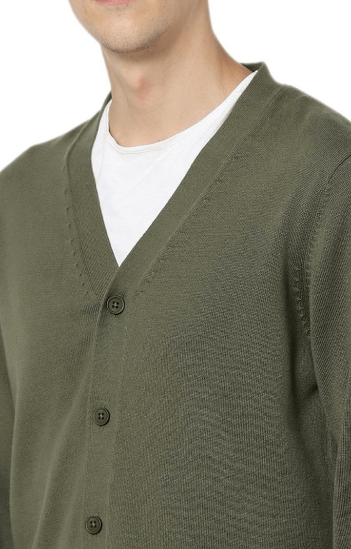 Men's Green Solid Sweaters