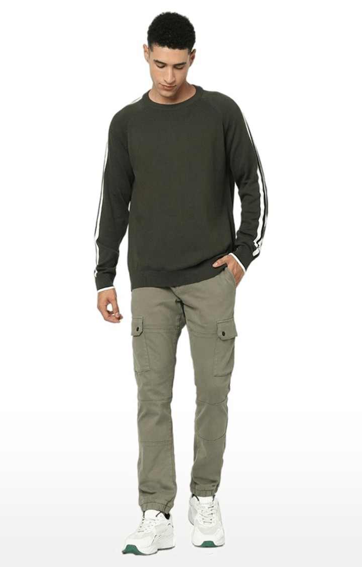 Men's Green Solid Sweaters