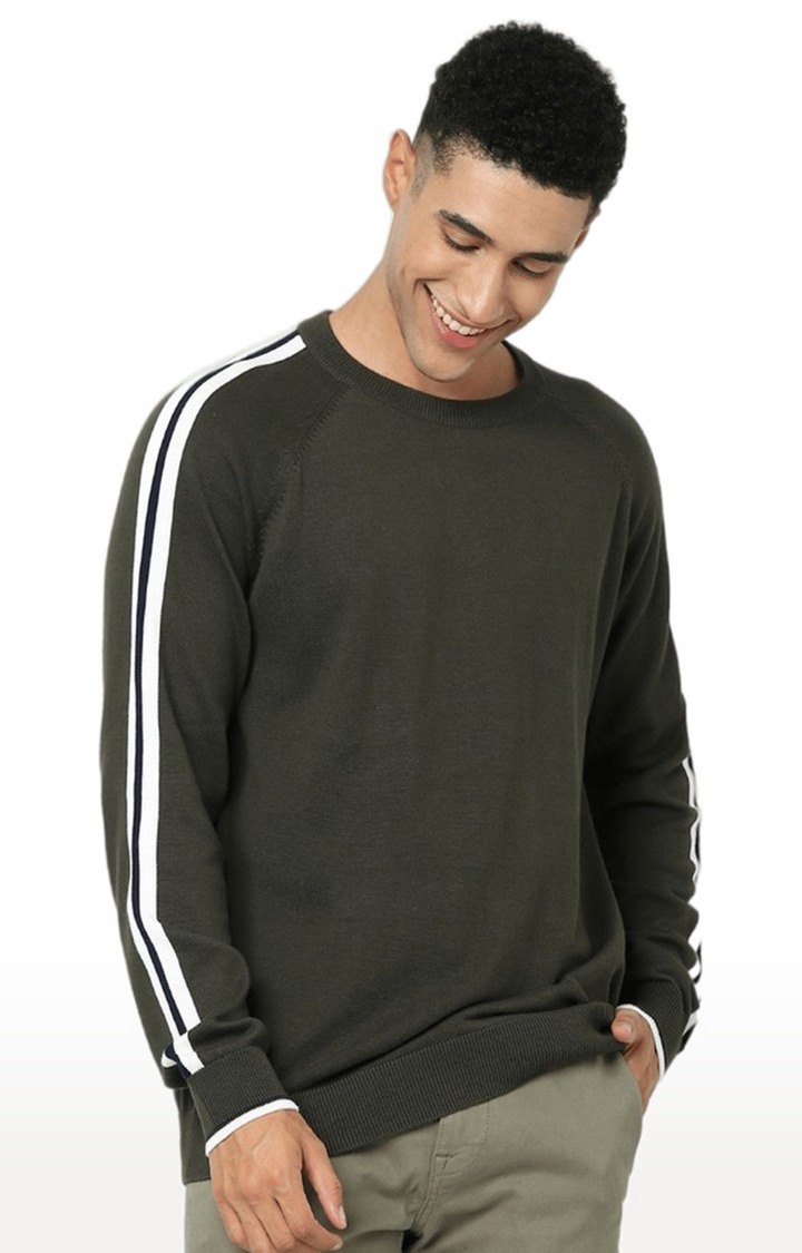 Men's Green Solid Sweaters