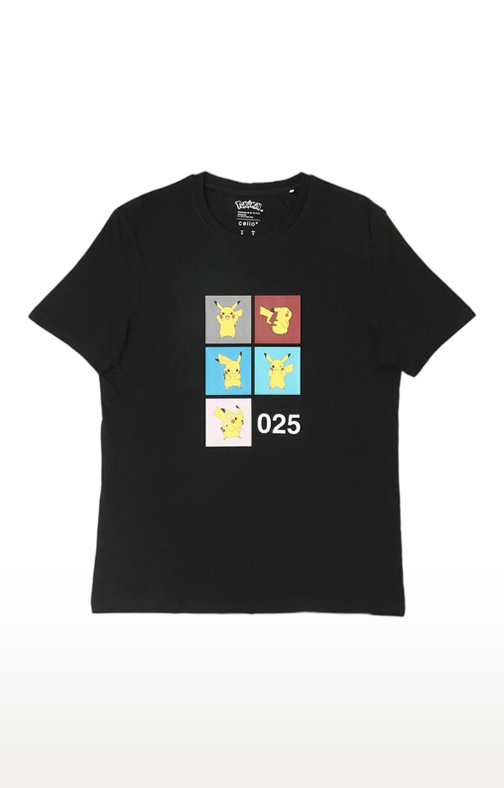 celio | Men's Black Printed Regular T-Shirts 0
