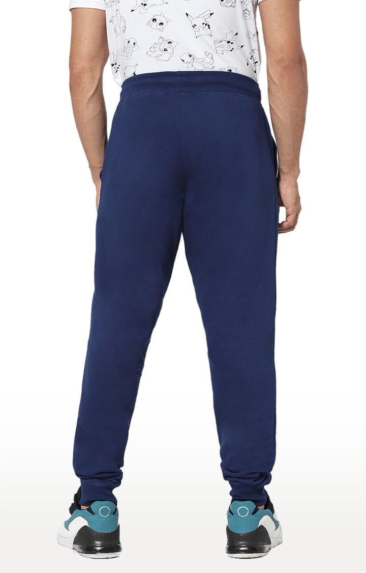 Men's Blue Cotton Printed Trackpants