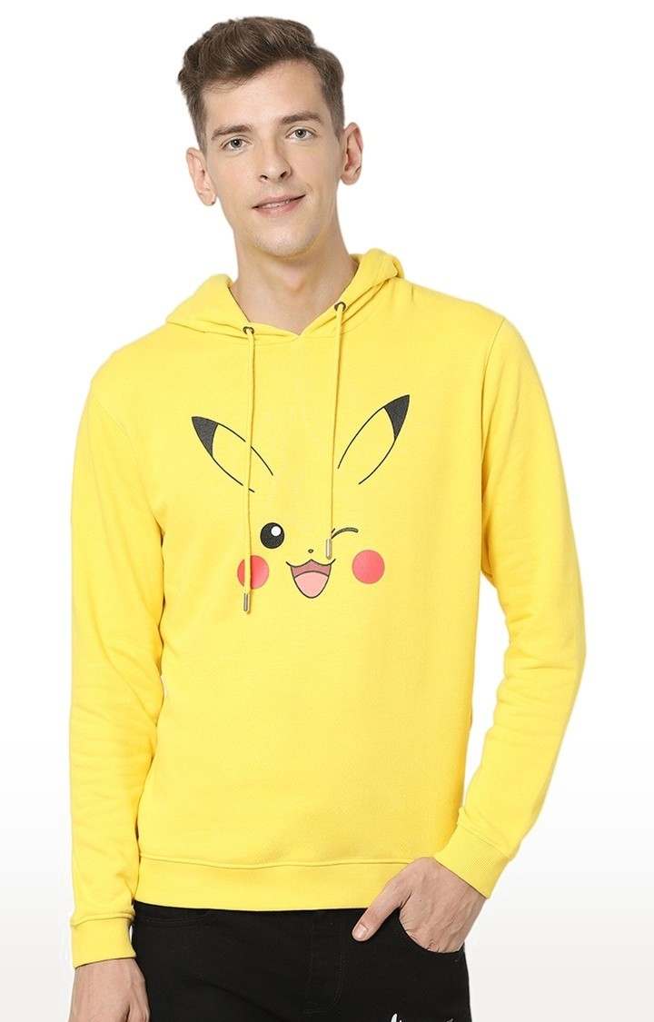 Men's Yellow Printed Hoodies
