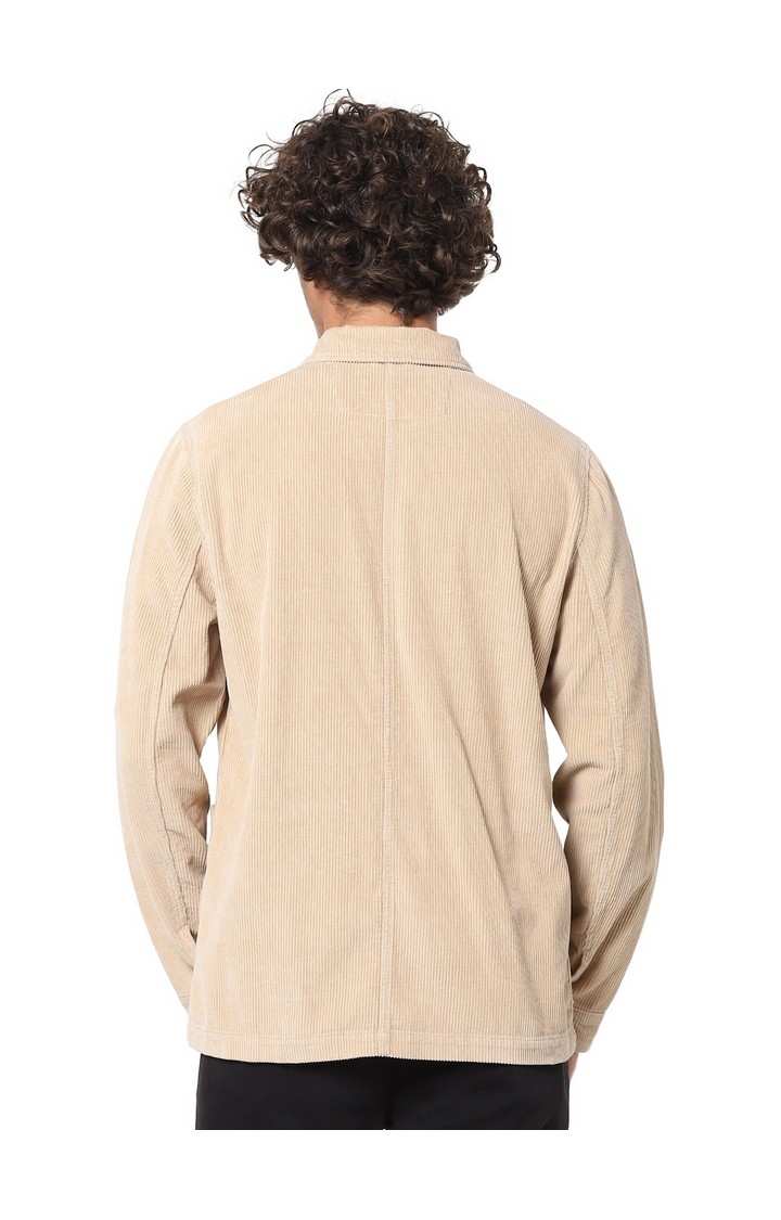 Men's Beige Solid Denim Jackets