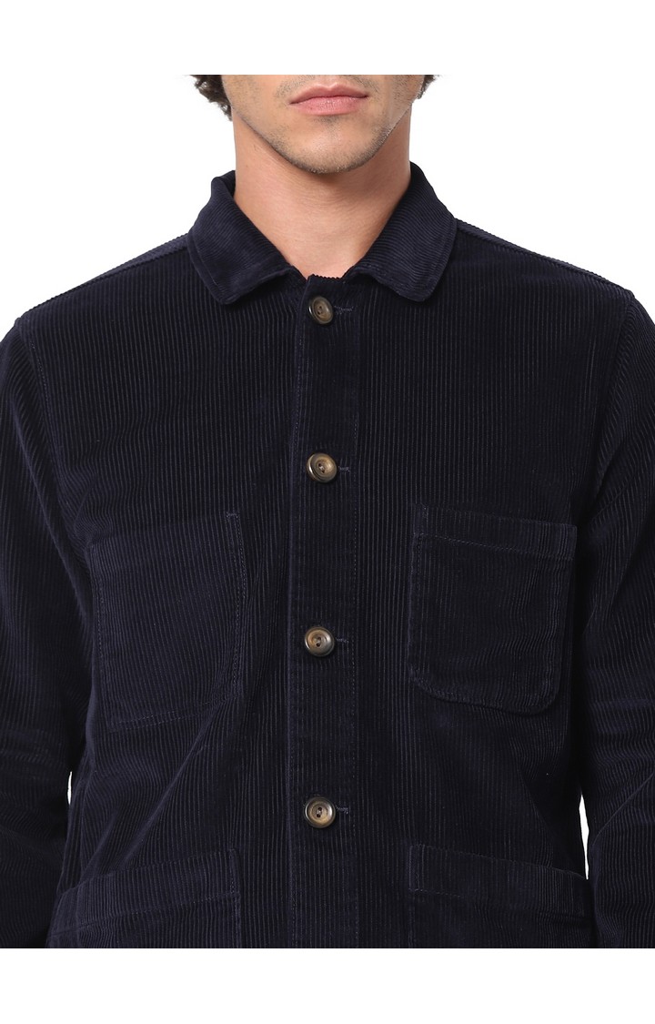Men's Navy Solid Denim Jackets