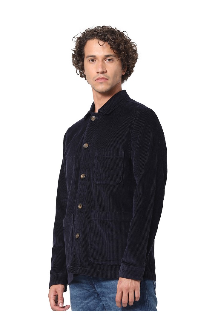 Men's Navy Solid Denim Jackets