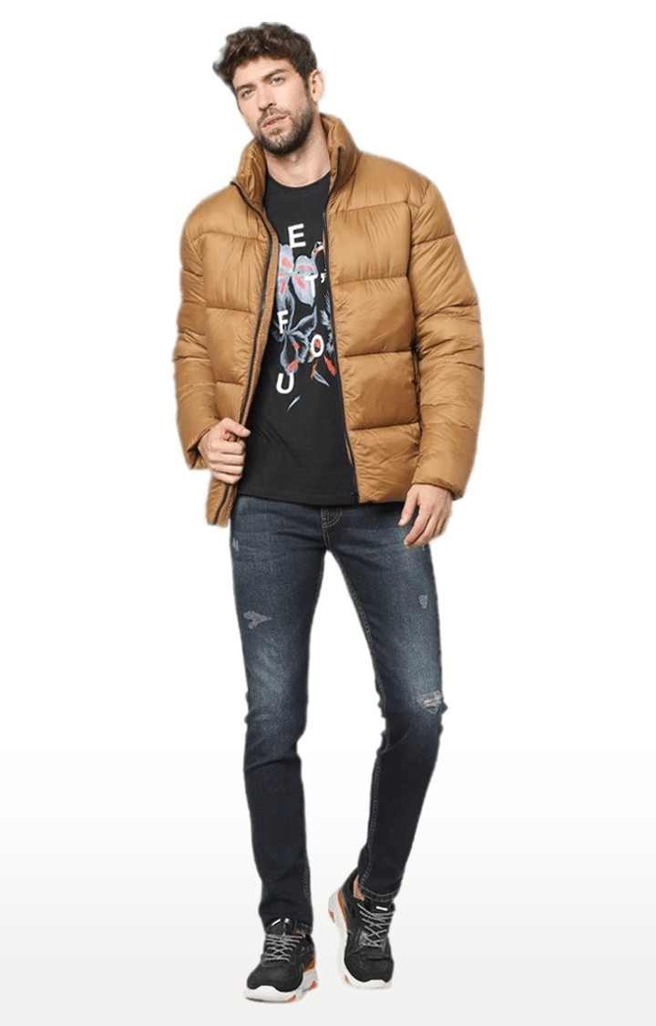 Men's Brown Solid Bomber Jackets