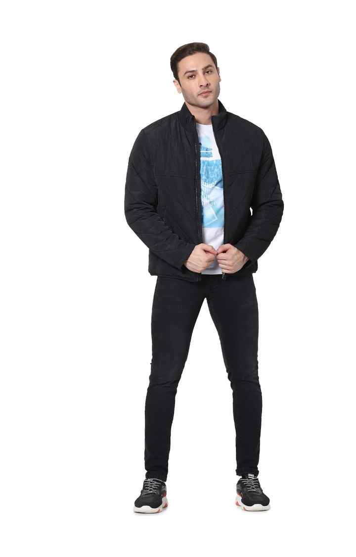 Men's Black Solid Bomber Jackets