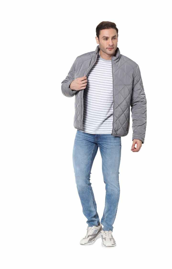 Men's Grey Solid Bomber Jackets