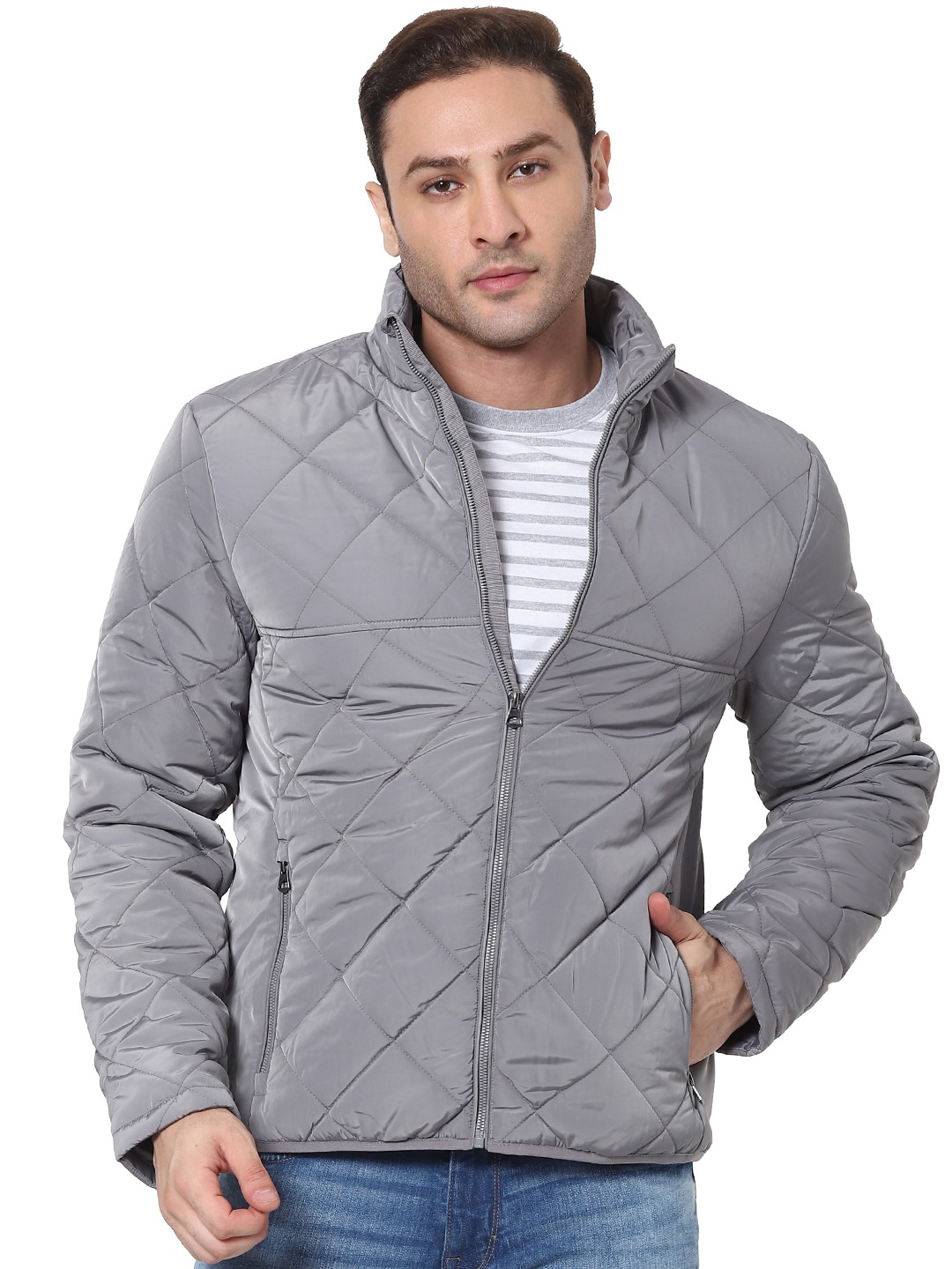 Men's Grey Solid Bomber Jackets