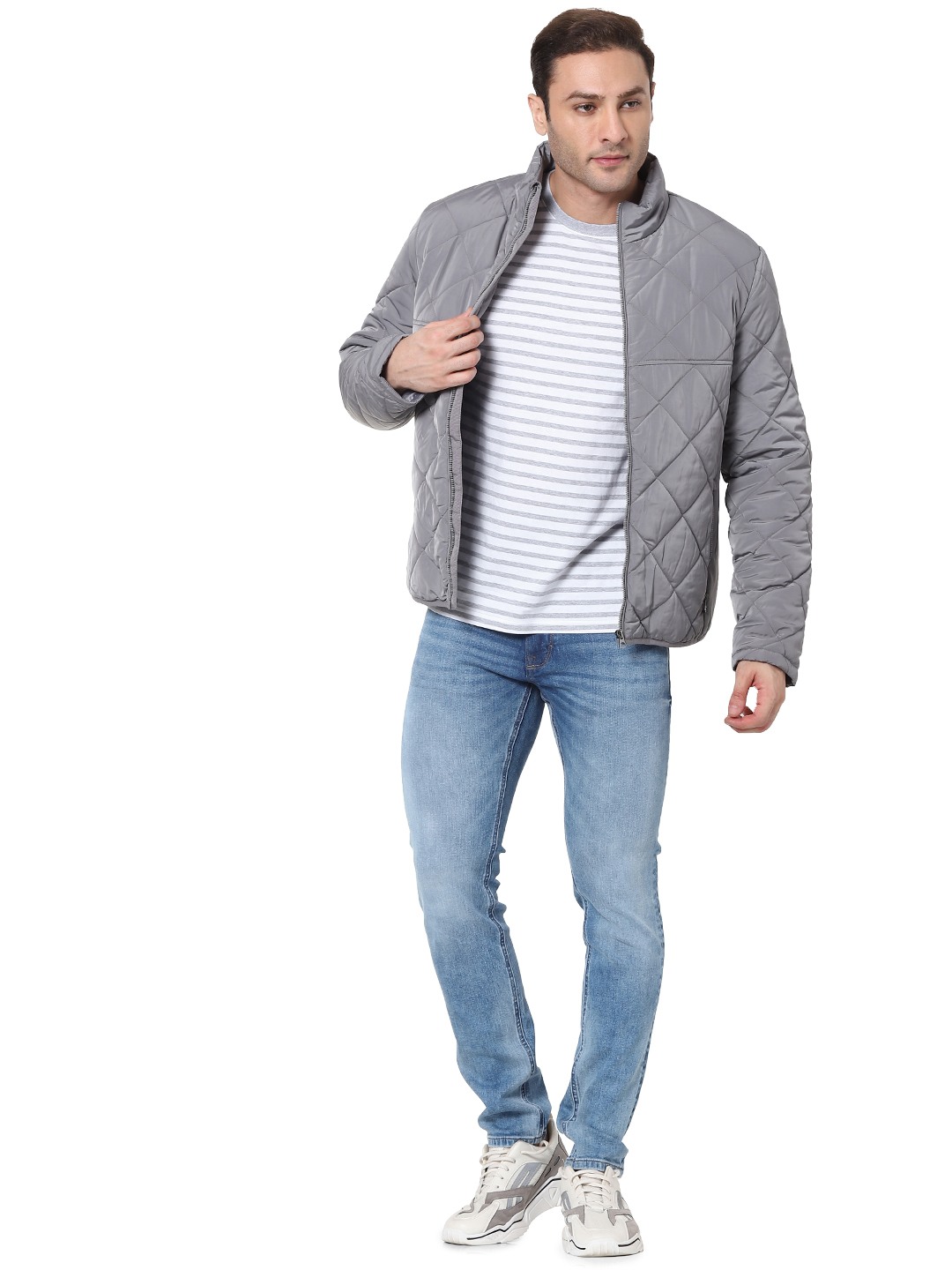 Men's Grey Solid Bomber Jackets