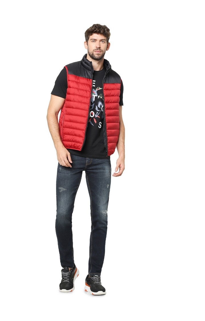 Men's Red Colourblock Gilet