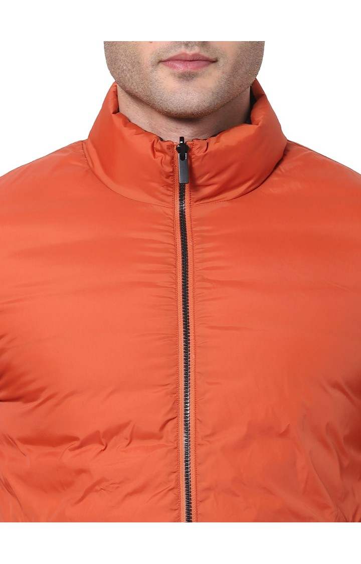 Men's Orange Solid Bomber Jackets
