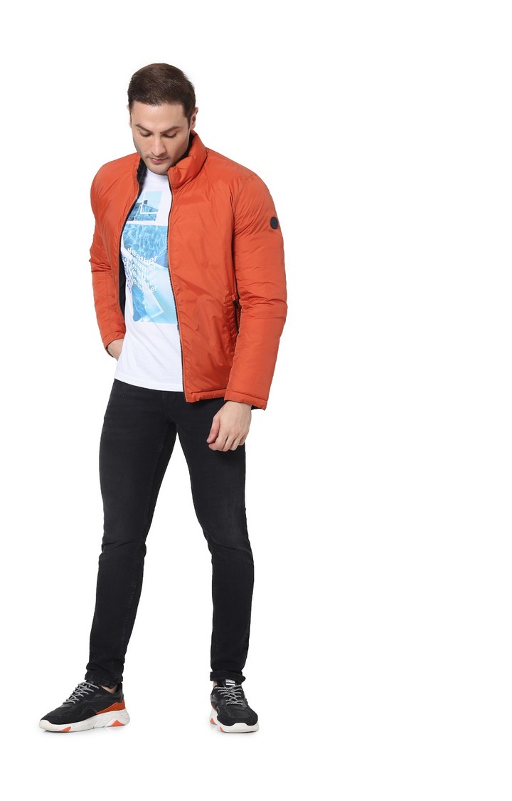 Men's Orange Solid Bomber Jackets