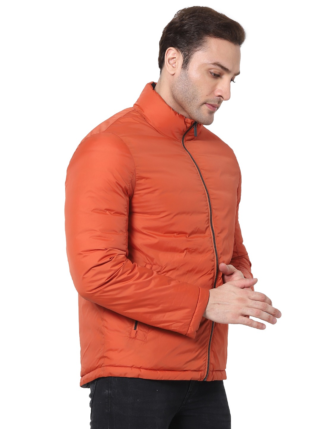 Men's Orange Solid Bomber Jackets