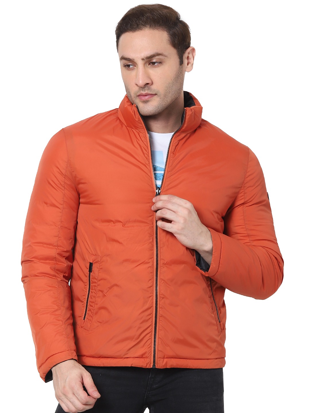 celio | Men's Orange Solid Bomber Jackets