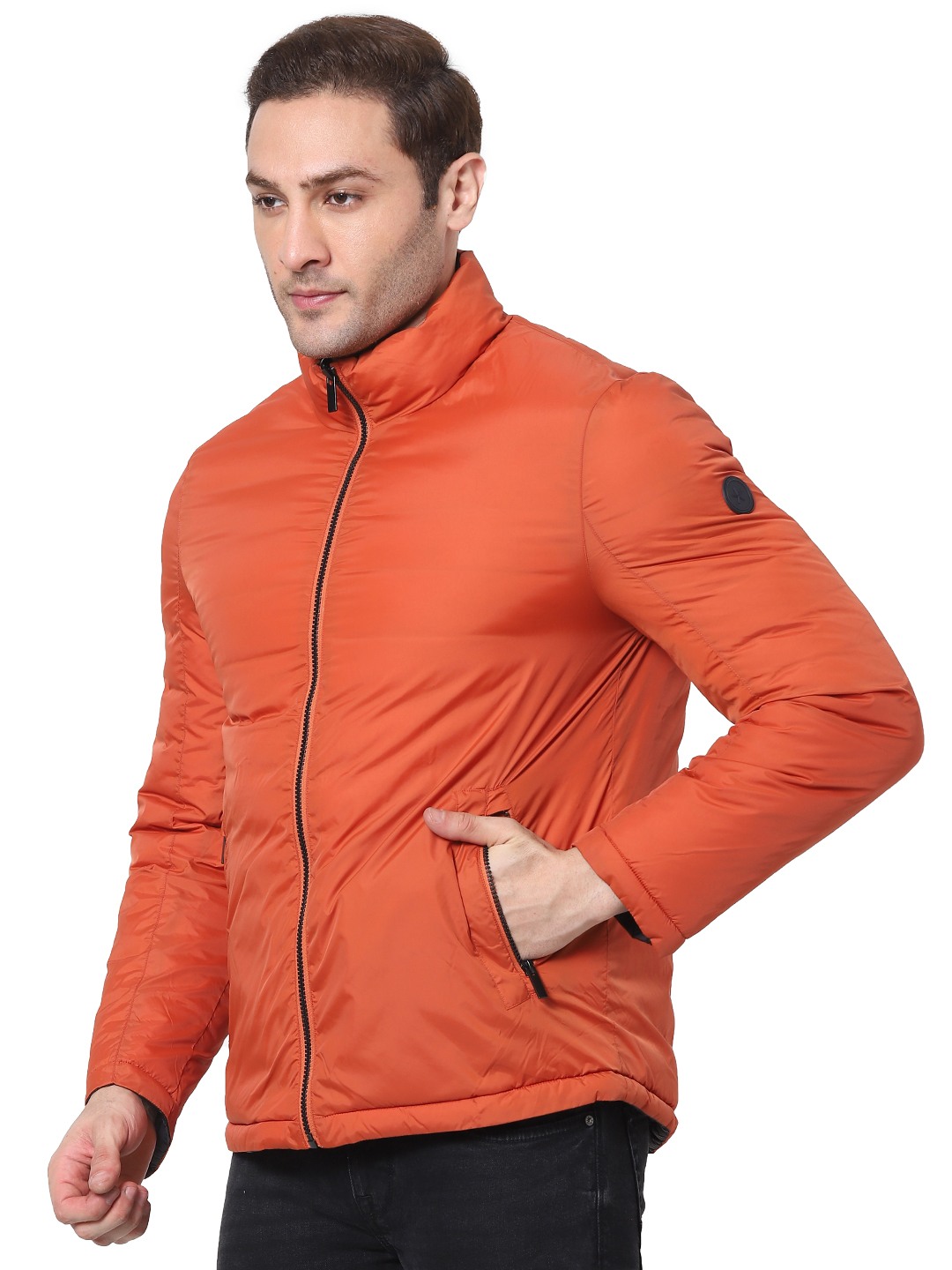 celio | Men's Orange Solid Bomber Jackets 1