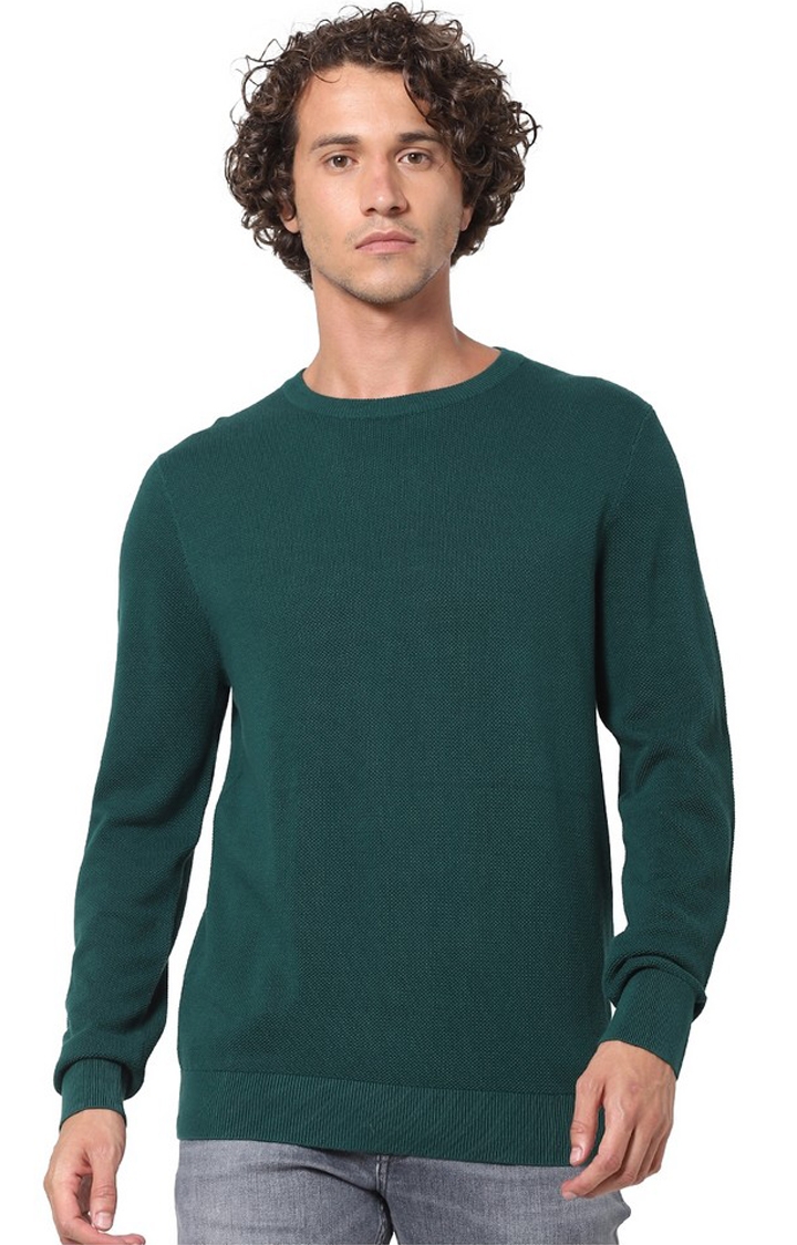 celio | Men's Green Solid Sweaters
