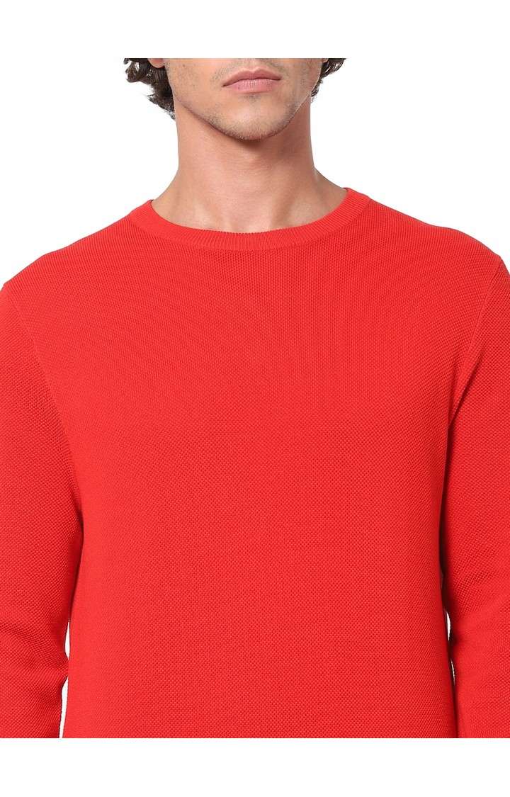 Men's Red Solid Sweaters