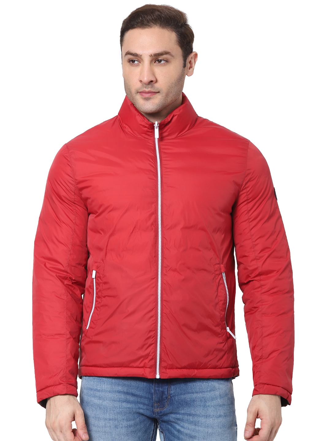 Men's Red Solid Bomber Jackets
