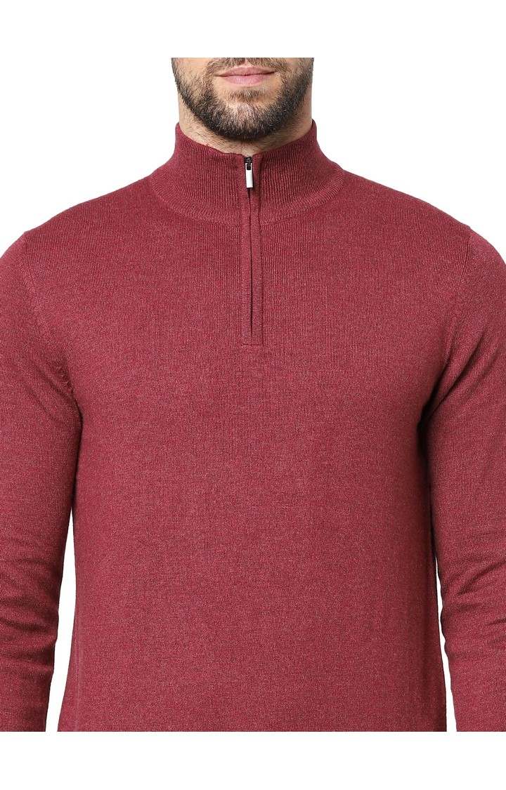 Men's Burgundy Solid Sweaters