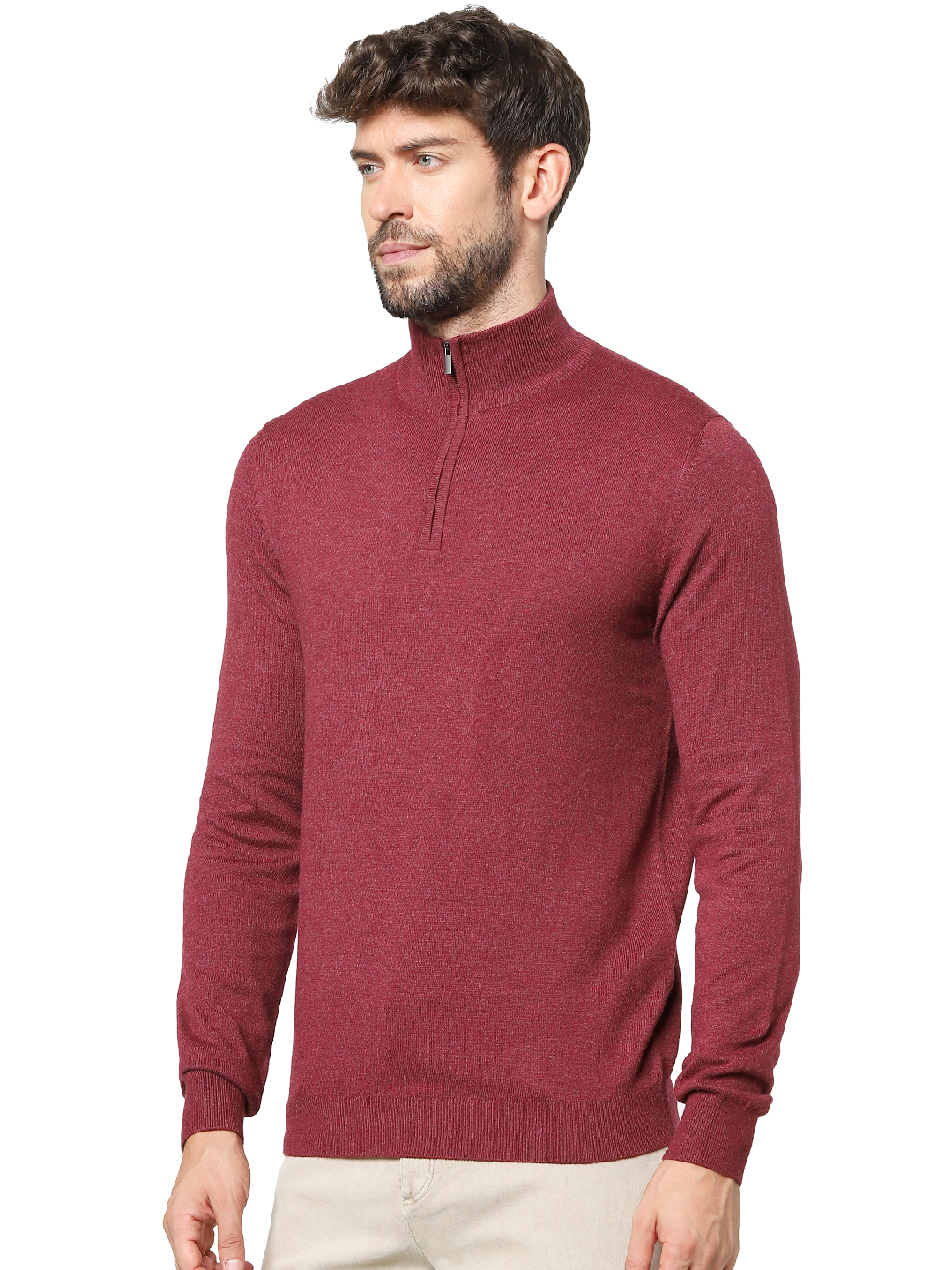 Men's Burgundy Solid Sweaters