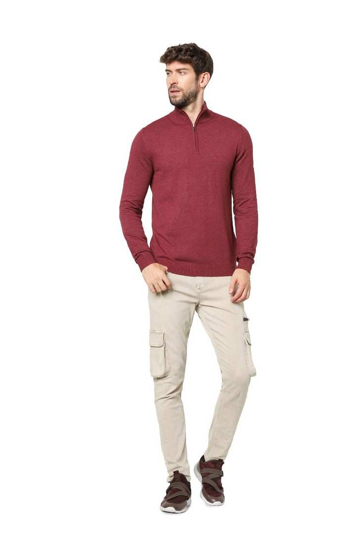 Men's Burgundy Solid Sweaters
