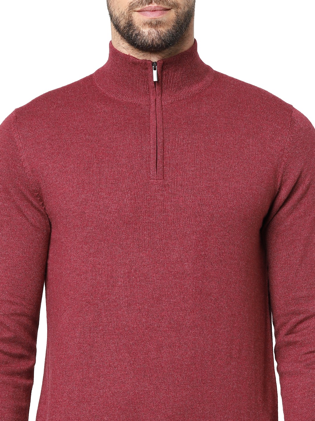 Men's Burgundy Solid Sweaters