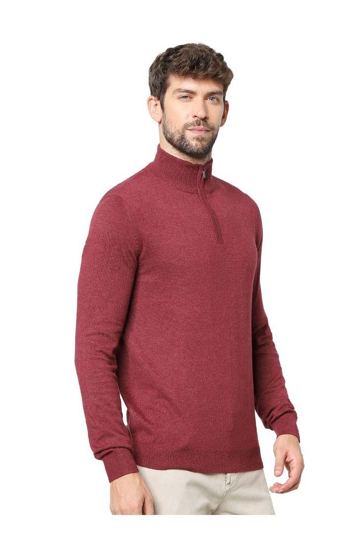 Men's Burgundy Solid Sweaters