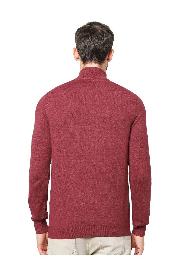 Men's Burgundy Solid Sweaters