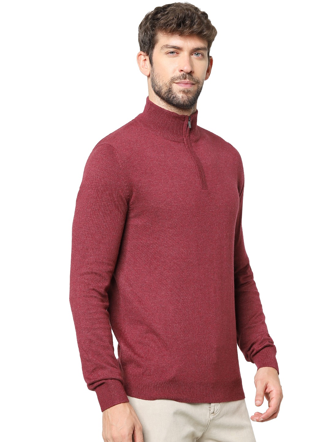 Men's Burgundy Solid Sweaters