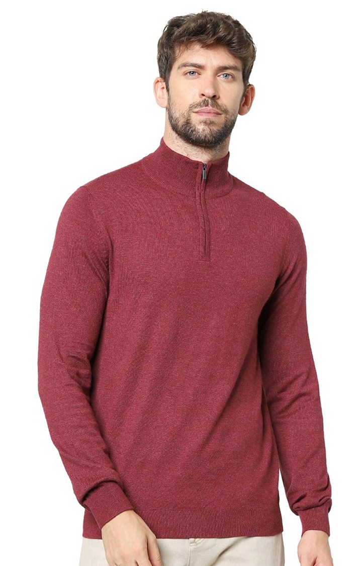 Men's Burgundy Solid Sweaters