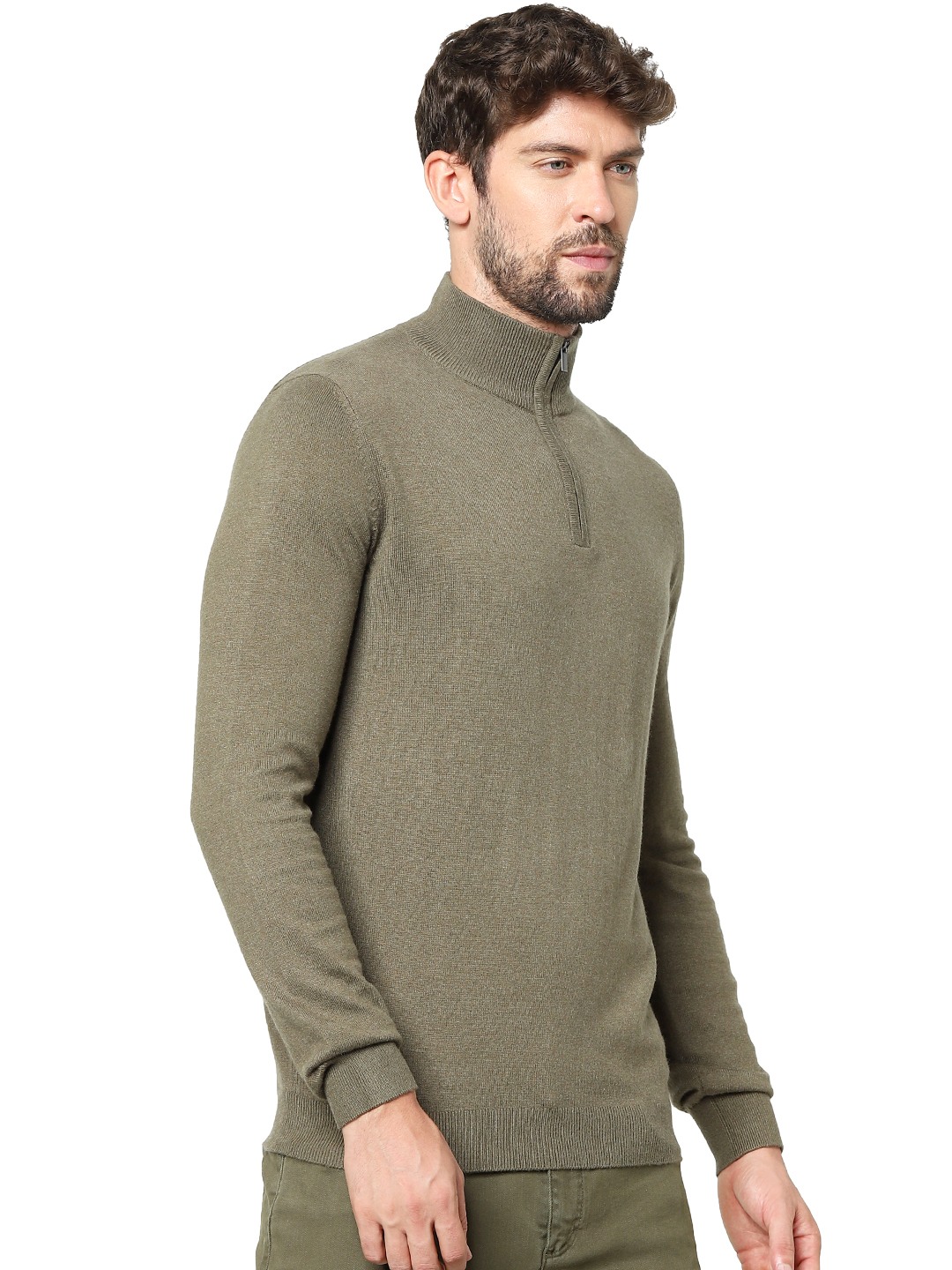 celio | Men's Green Solid Sweaters 2