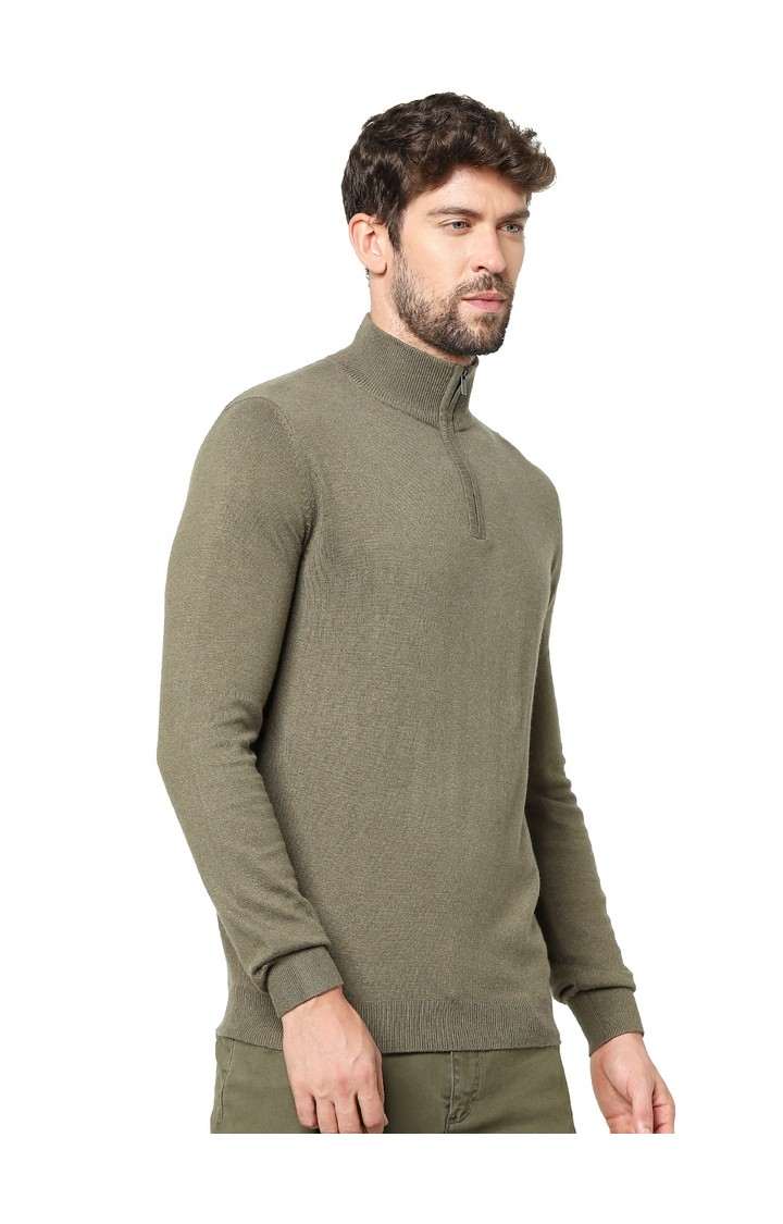 Men's Green Solid Sweaters