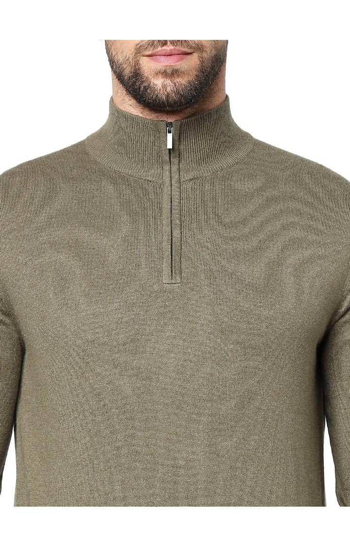 Men's Green Solid Sweaters
