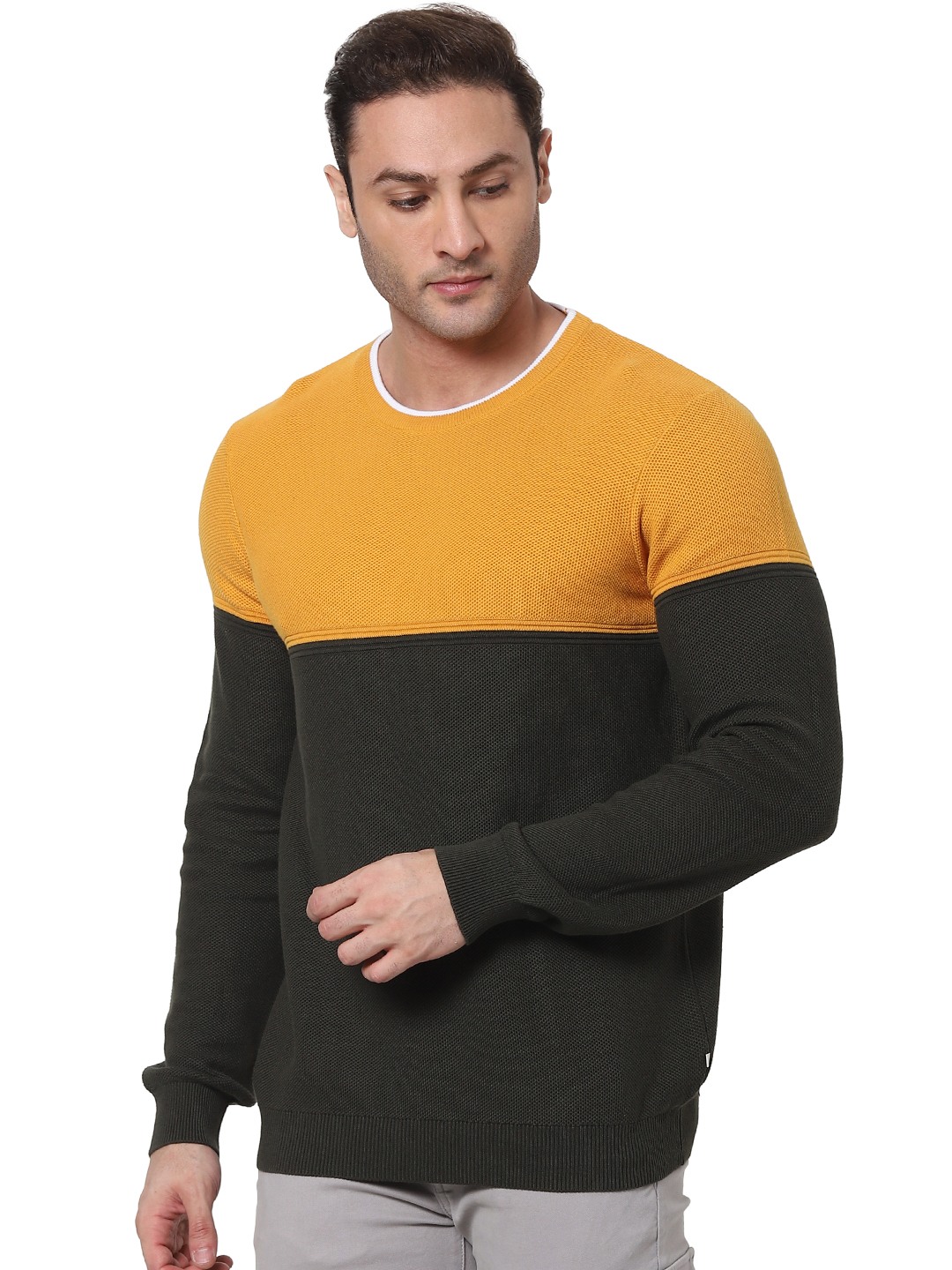 Men's Yellow Colourblock Sweaters