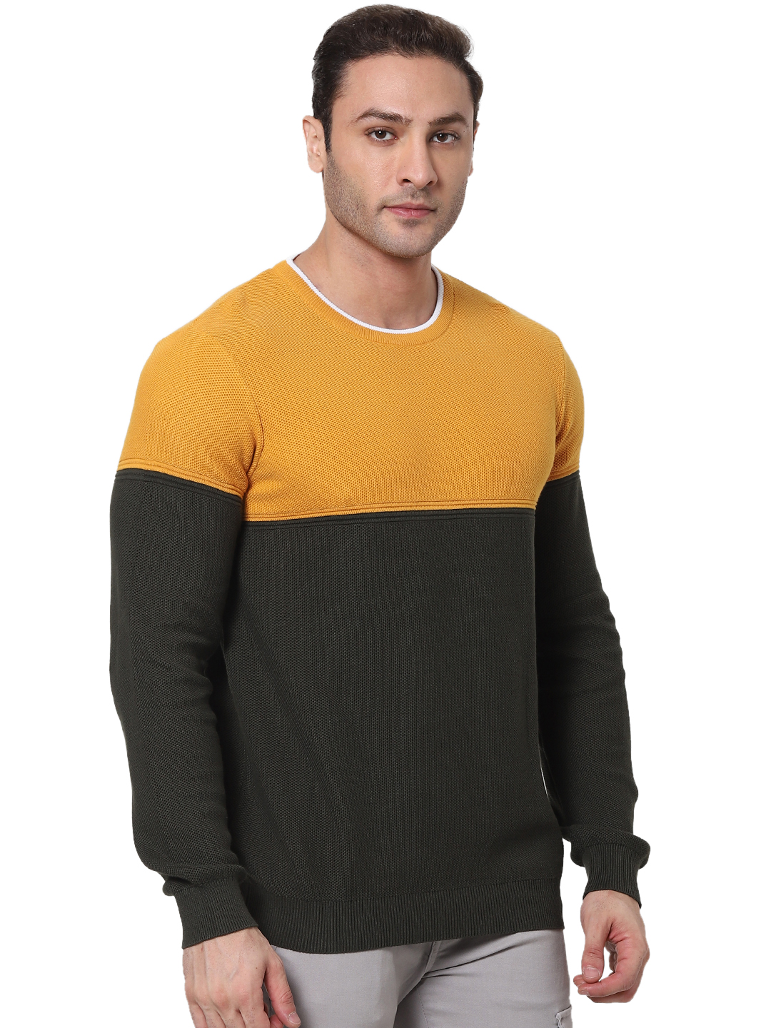 Men's Yellow Colourblock Sweaters