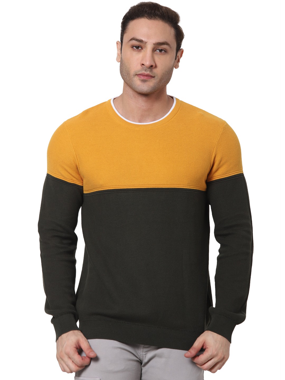 celio | Men's Yellow Colourblock Sweaters